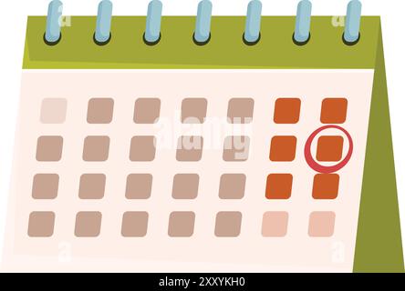 Grüner Schreibtisch-Kalender mit einem wichtigen Datum in rot eingekreist Stock Vektor