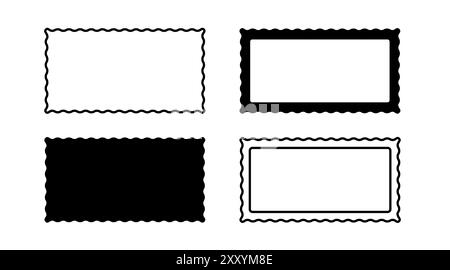 Rahmenrahmen Raupenkante Rechteck Vektorform. Set mit Wellenmuscheln und schnörkellosem, einfaches rechteckigem Rahmen. Einfacher, wellenförmiger Retro-Bilderrahmen. Vektorabbildung Stock Vektor