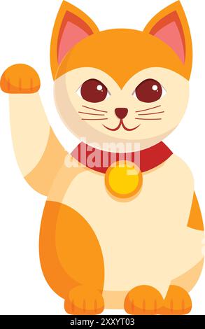 Das charmante maneki Neko, die anbetende Katze der japanischen Folklore, winkt mit der Pfote und symbolisiert Glück und Glück Stock Vektor