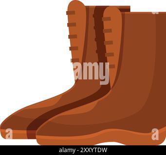 Ein Paar braune Lederstiefel, die aufrecht stehen, was darauf hindeutet, dass jemand sie tragen wird Stock Vektor