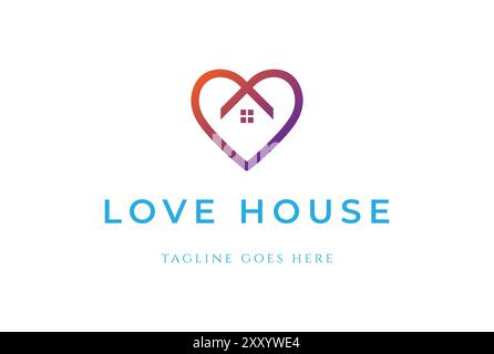 Buntes modernes Liebesherz mit House Logo Design Vektor Stock Vektor