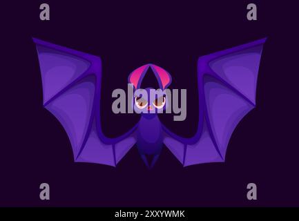 Letter W Halloween Schriftart, teuflischer Zeichentrick, lustige gruselige Schrift, gruseliger Großbuchstaben als bedrohliche lila Fledermaus mit offenen Flügeln und leuchtenden Augen. Isolierter Vektor lateinischer abc Vampircharakter Stock Vektor