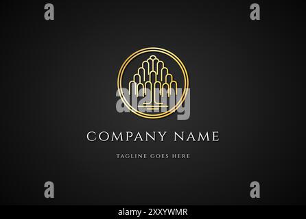 Geomrtric Familie Baum des Lebens Stempel Siegel Emblem Eiche Banyan Ahorn Linie Umriss Logo Design Vektor Stock Vektor