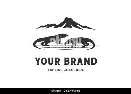 Berginsel mit Riesen Komodo Drachen Echse Logo Design Vektor Stock Vektor