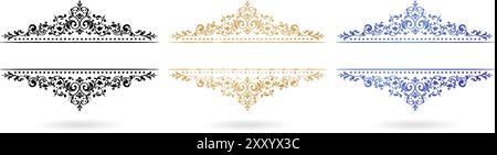 Set aus kunstvollem Rahmen für die Konstruktionsvorlage. Elegantes Element für Design im östlichen Stil, Platz für Text, Blumendruck-blauer Rand. Einladung zur Schnürung Stock Vektor