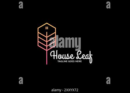 Einfaches minimalistisches modernes House Leaf für Real Estate Cabin Villa Inn Hotel Chalet Cottage Logo Design Stock Vektor