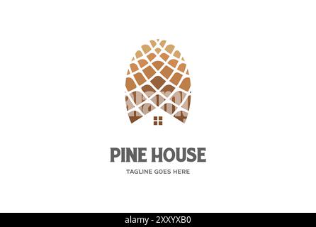 Pine Cone mit Haus für Hütte Chalet Inn Villa oder Real Estate Logo Design Vektor Stock Vektor