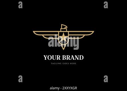 Golden Eagle Hawk Falke Phoenix Monogramm Abzeichen Emblem für Militär oder Armee Logo Design Vektor Stock Vektor