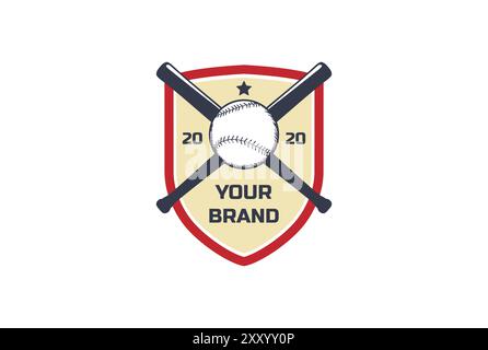 Vintage Retro Schild mit gekreuzten Fledermaus für Baseball Sport Club Logo Design Vektor Stock Vektor
