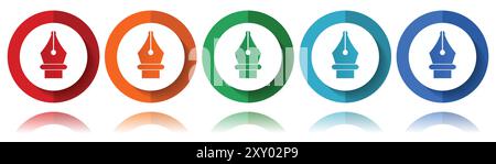 Stiftvektorsymbole, flaches Symbolset für Logo-Design, Webdesign und mobile Anwendungen, farbenfrohe Web-Buttons-Kollektion in eps 10 Stock Vektor