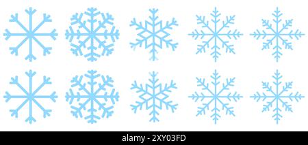 Set aus Schneeflocken mit flachen und runden Kanten, grafischen Elementen für den Winter Stock Vektor