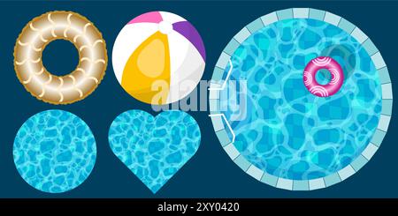 Realistischer Schwimmbadboden mit blauer Wasserwellenstruktur. Sommer-Aqua-Oberfläche mit Ätzkräuseln. Whirlpool Pool mit Blick auf den Vektor im Hintergrund Stock Vektor