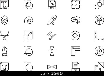 Die Sammlung der Symbole für die Vektorbearbeitung ist eine Vektorillustration mit bearbeitbarer Kontur. Stock Vektor