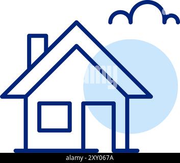 Friedliches Zuhause und Cloud-Computing. Traumhaushalt in der Natur. Symbol für Pixelperfekte, bearbeitbare Kontur Stock Vektor