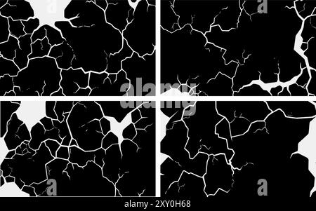Erdbeben Risse Hintergrund. Abstrakte Banner mit unterbrochenen Linien. Nachahmung trockener Oberflächen mit Rissen, Löchern. Neoterische Vektor-dekorative Vorlagen Stock Vektor