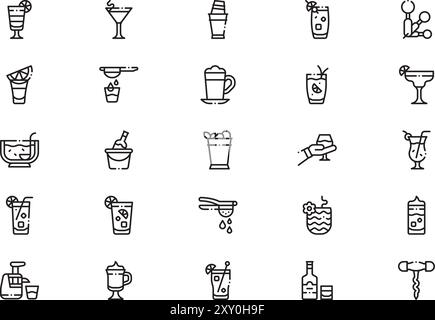 Die Kollektion Cocktails Icons ist eine Vektorillustration mit bearbeitbarem Kontur. Stock Vektor