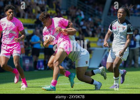 La Rochelle, Frankreich. August 2024. Toulon Sevens gegen Paris Sevens während des in extenso Super Sevens Rugby am 24. August 2024 in La Rochelle, Frankreich - Foto Damien Kilani/DK Prod/DPPI Credit: DPPI Media/Alamy Live News Stockfoto