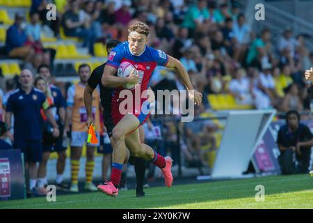 La Rochelle, Frankreich. August 2024. Lyon Sevens gegen Perpignan Sevens während des in extenso Super Sevens Rugby am 24. August 2024 in La Rochelle, Frankreich - Foto Damien Kilani/DK Prod/DPPI Credit: DPPI Media/Alamy Live News Stockfoto