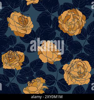 Blumenmuster Mit Goldenen Rosen Stock Vektor