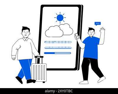 Wetter App Weathercast App Widget Mobiltelefon für Reise Apps Symbol Illustration schwarz und blau Stock Vektor