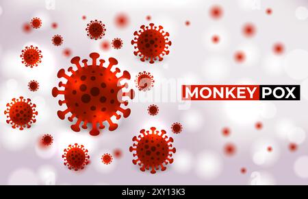 Monkeypox-Viruszellen Ausbruch medizinisches Banner. Monkeypox-Viruszellen auf weißem Ischiensushintergrund. Mikrobiologische Vektorgrafik der Affenpocken. Stock Vektor