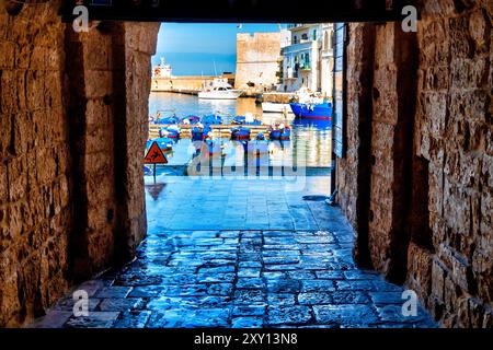 Blick auf den Porto Vecchio von Monopoli, Italien Stockfoto