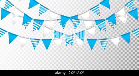 Blau und weiß Bayern Party Flag Girlande isoliert auf sauberem Hintergrund. Vektor-Oktoberfest-Illustration für traditionelles deutsches Bierfest. Urlaub Stock Vektor