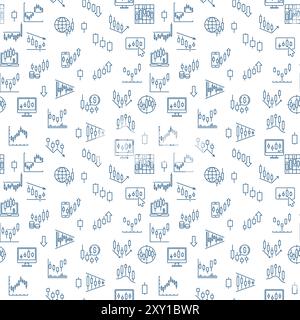 Vektor Bitcoin Crypto Trading Konzept nahtloses Muster mit Kerzenhalter Charts Zeichen im Umrissstil Stock Vektor