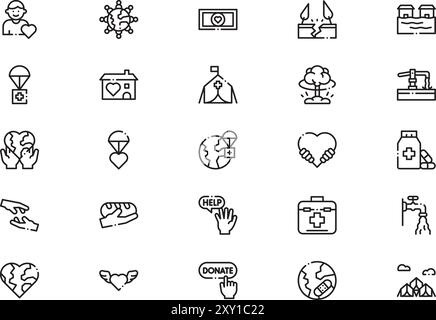 Die Icons-Kollektion des World Humanity Day ist eine Vektor-Illustration mit bearbeitbarem Strich. Stock Vektor