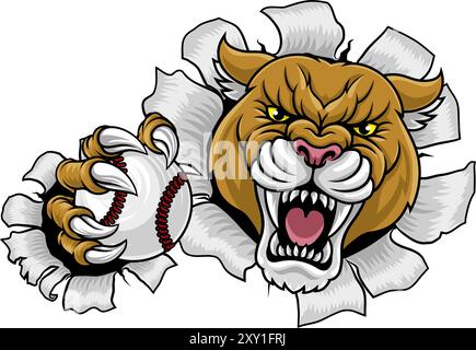 Cougar Panther Mountain Lion Puma Baseball Maskottchen Stock Vektor
