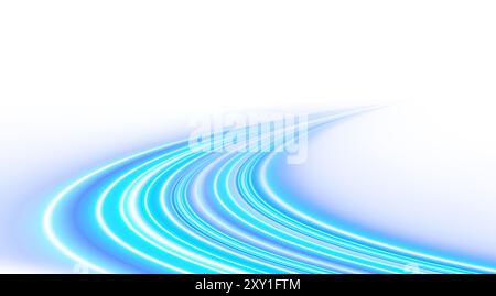 Blaue und weiße Hochgeschwindigkeitslinien. Dynamische Lichtspuren auf weißem Hintergrund. Stockfoto