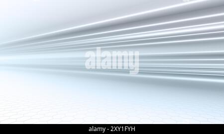 Schnelle, dynamische Lichtspuren in weiß und Silber. Hochgeschwindigkeitsleitungen. Schneller Zeilenhintergrund. Abbildung. Stockfoto