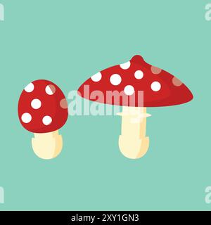 Hallo Herbst, rote Pilze flach, zwei Pilze isoliert Set, Vektor Stock Vektor