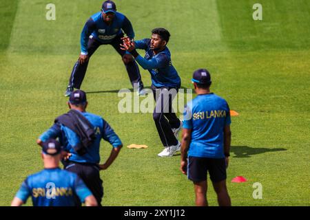 Kamindu Mendis aus Sri Lanka während einer Netzsitzung im Lord's, London. Bilddatum: Dienstag, 27. August 2024. Stockfoto