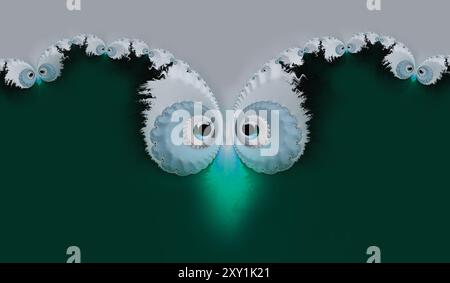 Der fraktale Hintergrund des Eulenauges in grüner Farbe. Hintergrund des Kopierbereichs Stockfoto