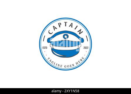 Vintage Military Police Pilot Captain Hut Cap Logo Design Vektor Stock Vektor