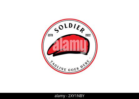 Retro Military Baskenmütze für Soldat Armee Force Navy Hut Cap Logo Design Vektor Stock Vektor