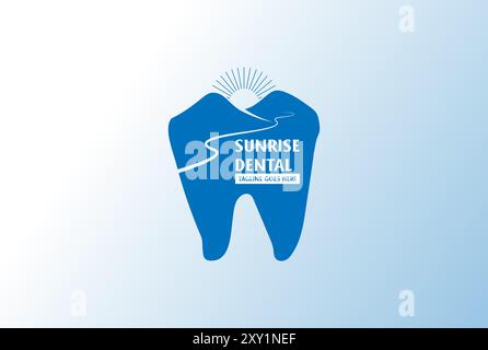 Sunrise Mountain Landscape River Creek Dent Tooth für Zahnklinik Logo Design Vektor Stock Vektor