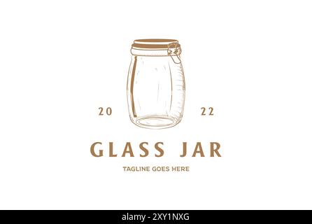 Vintage Hand Gezeichnet Maurer Lagerung Hermetisches Glasglas Klassisches Label Logo Design Vektor Stock Vektor