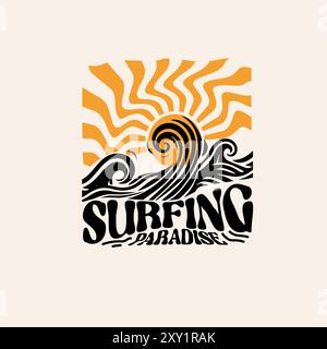 Surfing Paradise Sunshine Waves Typografie T-Shirt-Design im Retro-Design Stock Vektor