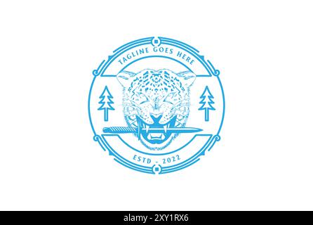 Vintage Retro Jaguar Tiger Leopard Kopf Gesicht Biss Klinge Abzeichen Emblem Logo Design Vektor Stock Vektor