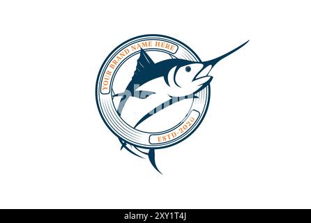 Kreisförmiges rundes springendes Marlin-Schwert-Fisch-Abzeichen-Emblem-Label für Angler Club Logo Design Vektor Stock Vektor