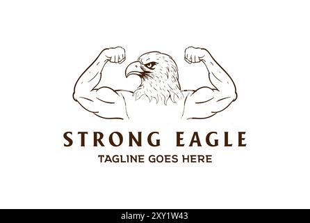 Vintage muskulöse Adler Falke für Fitness Gym Sport Club Logo Design Vektor Stock Vektor