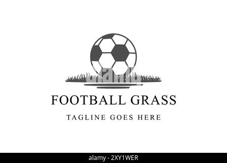 Vintage Retro Ball mit Grasfeld für Fußball Fußball Club Wettbewerb Logo Design Vektor Stock Vektor