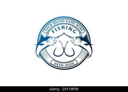 Runde Twin Marlin Schwert Fisch Abzeichen Emblem Label für Angler Club Logo Design Vektor Stock Vektor