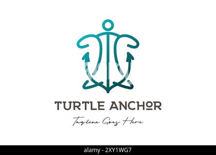 Linie Kunst des Ozeans Marine Nautische Schildkröte Anker Logo Design Vektor Stock Vektor