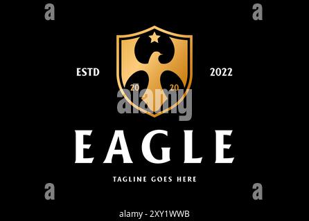 Eleganter Luxus Golden Eagle Falke Schild Logo Design Vektor Stock Vektor