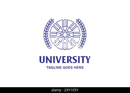 Kreisförmiger Bleistift mit Lorbeerblatt für Universität Collage Schule Bildung Logo Design Vektor Stock Vektor