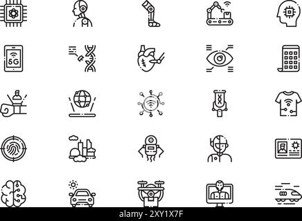 Futuristische Technologie Icons Kollektion ist eine Vektorillustration mit bearbeitbarem Kontur. Stock Vektor