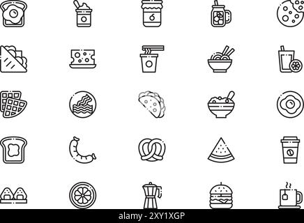 Die Kollektion Brunch Icons ist eine Vektorillustration mit bearbeitbarem Kontur. Stock Vektor